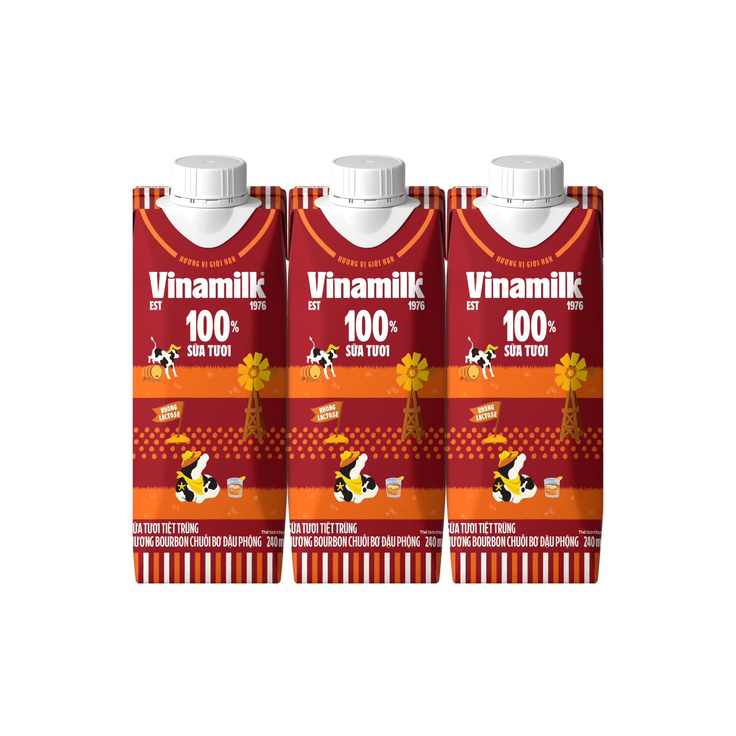 Sữa tươi tiệt trùng 100% Hương Bourbon Chuối Bơ Đậu Phộng 240ml