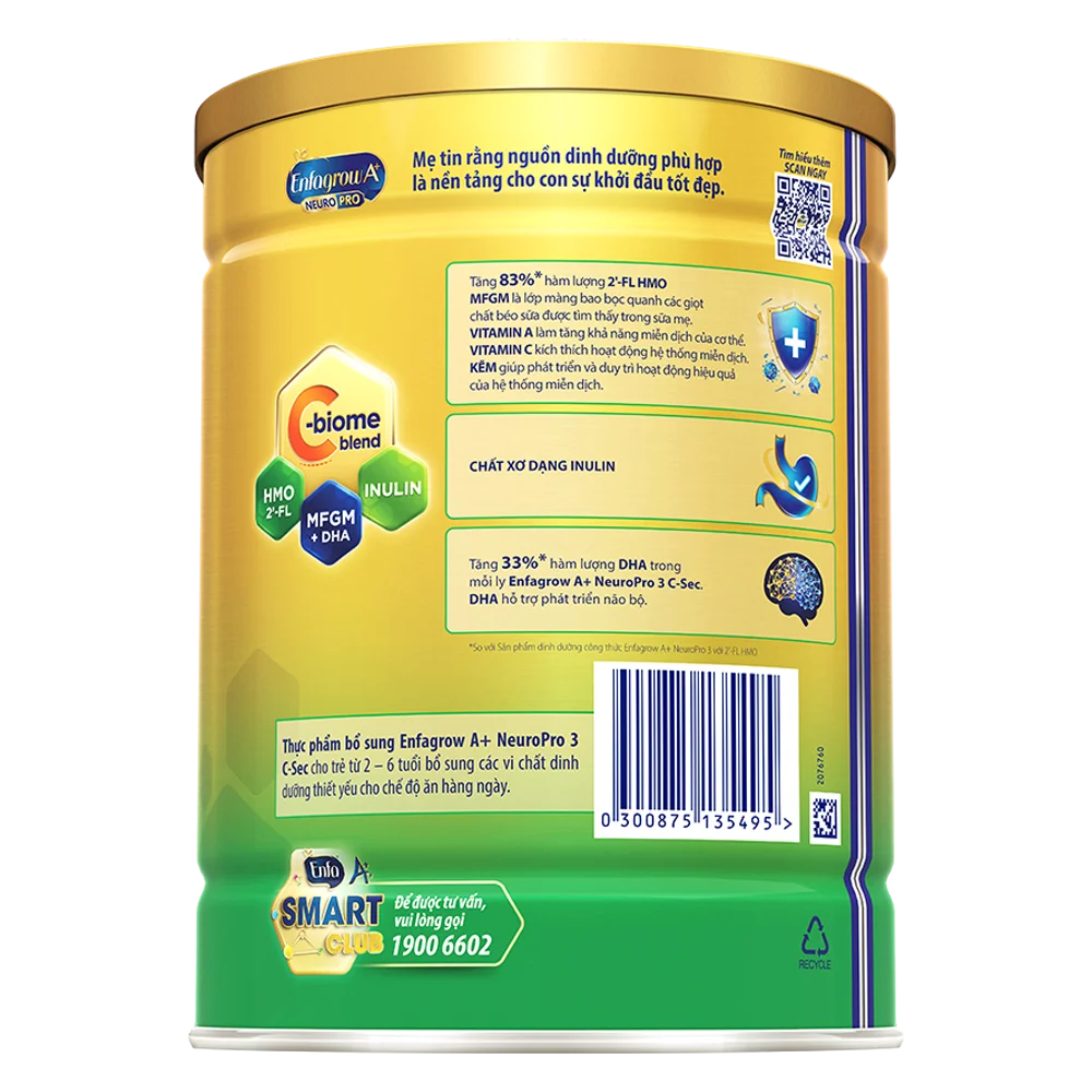 Combo 4 Sữa Enfagrow A+ NeuroPro 3 C-Sec 800g (2-6 tuổi)