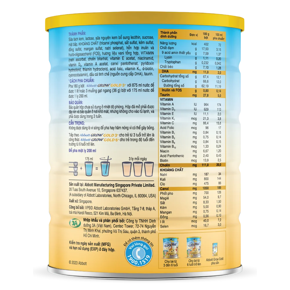 Combo 3 lon Sữa Abbott Grow 3+ 850g (2-6 tuổi)