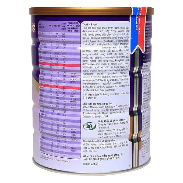 Combo 3 Thực phẩm dinh dưỡng y học cho trẻ 2-6 tuổi: Pediasure vani 1.6kg