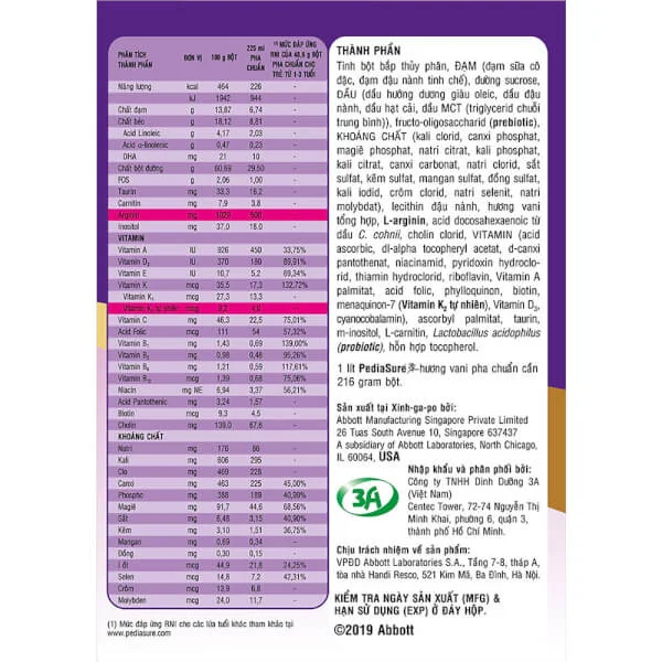 Combo 3 Thực phẩm dinh dưỡng y học cho trẻ 2-6 tuổi: Pediasure vani 1.6kg