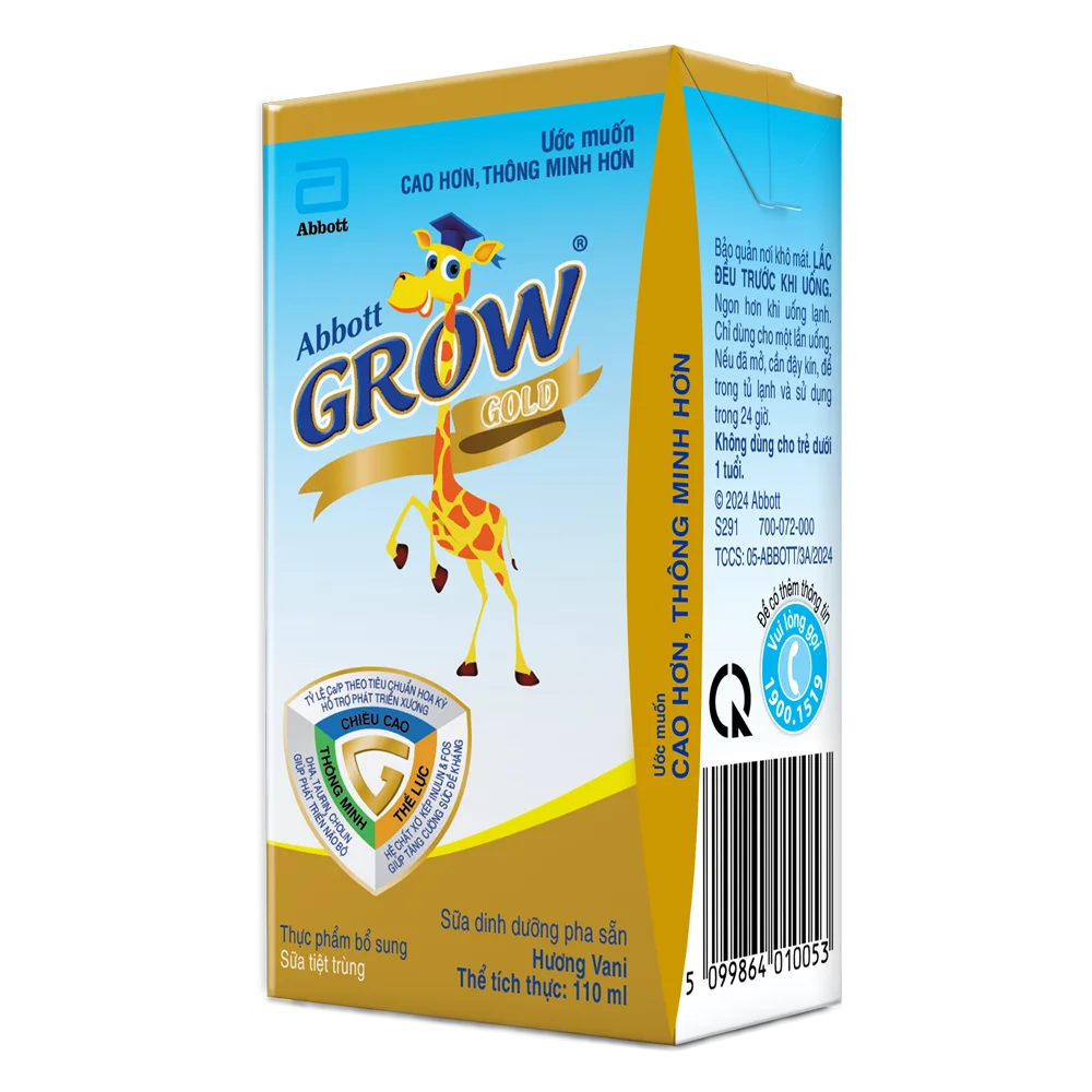 Sữa Abbott Grow Gold hương vani 110ML - Lốc 4 (Từ 2 - 6 tuổi)