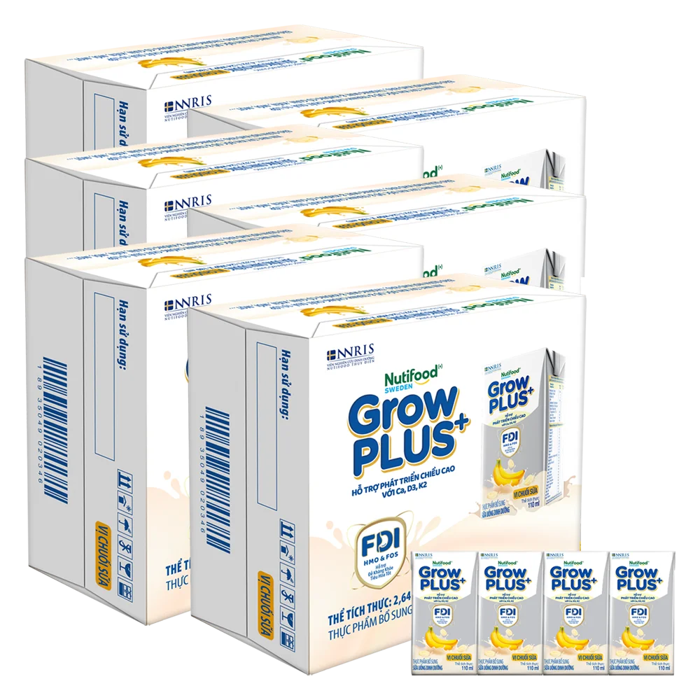 6 thùng sữa bột pha sẵn GrowPLUS+ vị chuối 110ml (lốc 4 hộp)